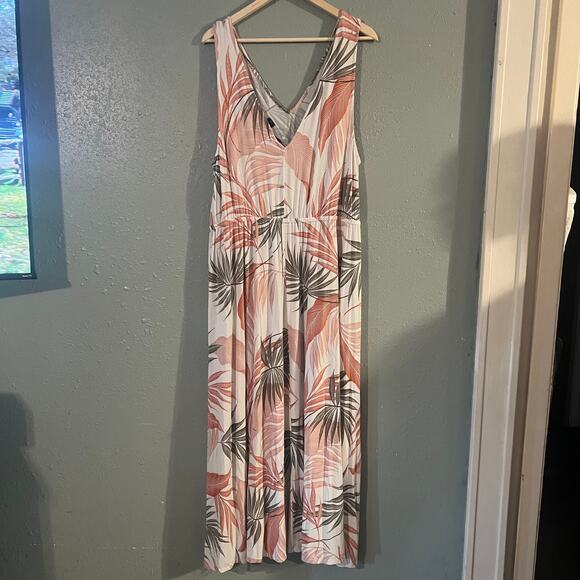 Tahari Women's 2x V Neck Maxi Dress Tropical Rust & Olive Green White Background - Picture 4 of 9